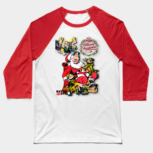 Santa and His Elves Baseball T-Shirt by Joaddo